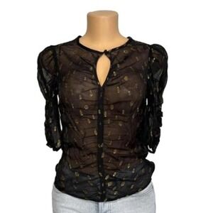 Frame Shirred Keyhole top -‎ Noir 100% Viscose